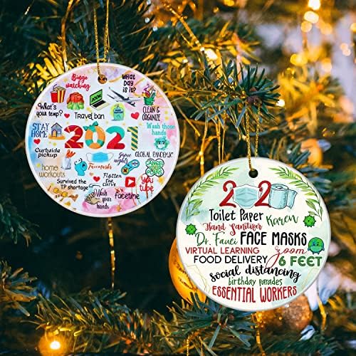 Украси за елки за новогодишни украси Смешно 2021 Божиќен украс двострана керамичка висечка Божиќна украси домашни украси подароци 2.8