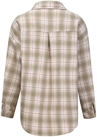 Hoxineенски карирана јакна од карирана јакна од преголемо копче надолу со кардиганска кошула четкан лаптол со долги ракави тенки