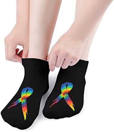 Врзана боја Рак на дојка Смешно трчање чорапи за глуждот атлетски не-шоу чорапи, амортизирани за мажи жени