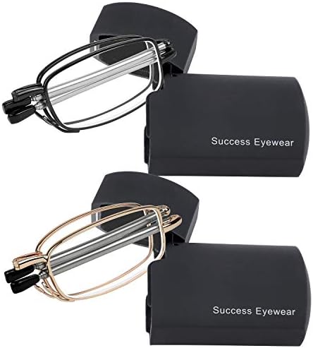 Читање очила 2 пар црни и пиштоли читатели Компактни преклопни унисекс очила за случај на читање вклучени