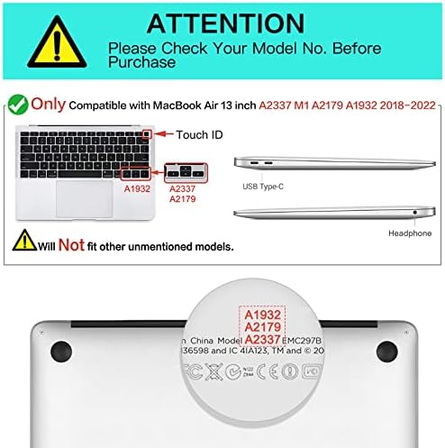 Mosiso компатибилен со MacBook Air 13 Inch Case 2022 2021 2020 2019 2018 Објавување A2337 M1 A2179 A1932 Retina Display ID на допир,