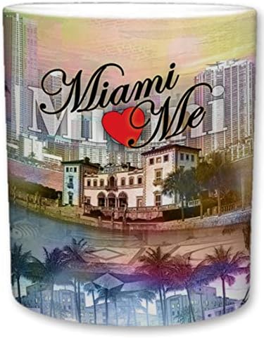 Град Мајами кригла | Керамичка чаша за кафе | Центар на небото | Мајами ме сака фраза | Тема на крајбрежјето | Акценти на палма | Одличен нов подарок | 11 fl. Оз