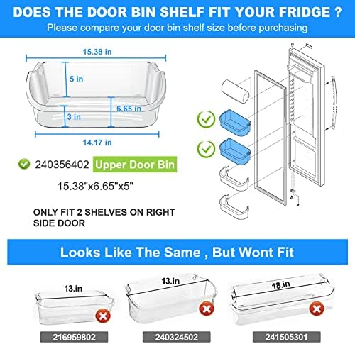 [Надграден и задебелен] [2 Пакет] 240356402 Делови за замена на канти за ладилник, компатибилен со полицата на вратата на фрижидерот