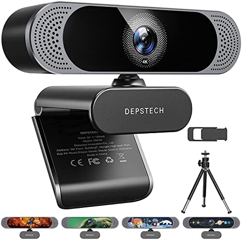 DEPSTECH Webcam 4K, DW49 Веб Камера Со Двојни Микрофони И DW50 Зумирање Веб Камера Со Далечински Управувач, 3x Дигитален Зум, Микрофони За Поништување На Бучава, Автоматско Фокус