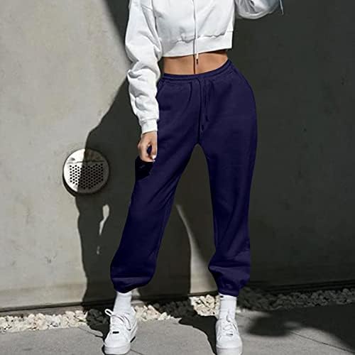 Панталони за гуми за жени за жени лабава еластична половината со лесен џогер панталони Атлетски дневни панталони со џебови активна облека