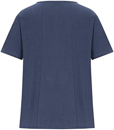 2023 Camisetas de intrenamiento Mujer Blusa Manga Corta Cuello Redondo Camiseta Holgada lino y Algodón Camiseta tela