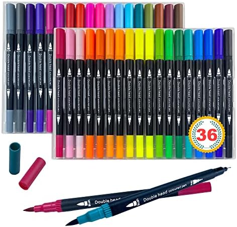 Маркери за цртање на акварел Tiikkasi за боење на возрасни и деца, 36 бои со двојни совети пенкала, калиграфија и дополнителна