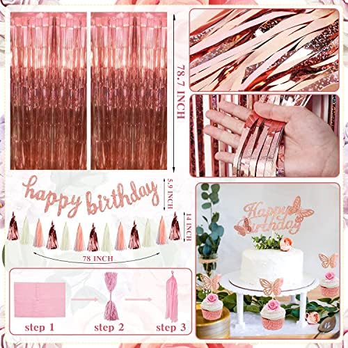 Розово Злато Роденден Декорација Пакет Среќен Роденден Розова Партија Материјали За Девојки Жени