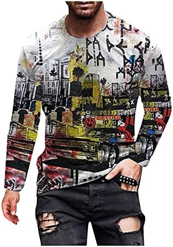 Кошули со долги ракави на XiLoccer Машки и врвови маици за мажи гроздобер екипаж џемпер на џемпери на лежерна машка улица 3Д