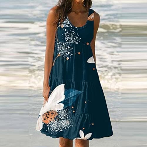 Womenените обични проточни коктел забава лабава удобна фустани без ракави на плажа 2023 летен моден фустан