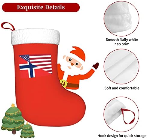 Американско знаме и норвешко знаме Божиќни чорапи, подароци за одмор на Божиќни празници за украси за семејни празници 18-инчни