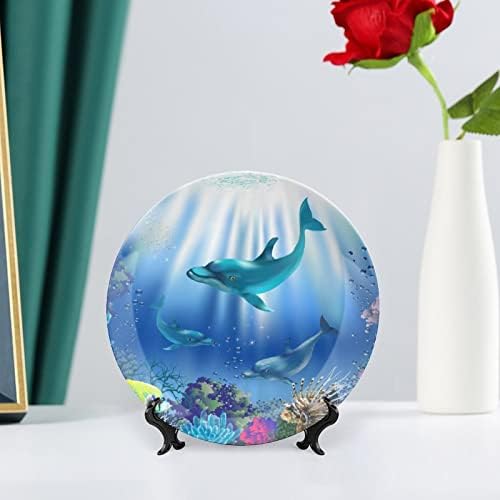 Цртан филм Подводен светски делфини Корал гроздобер дизајн коска Кина декор плоча со штанд декоративна плоча дома мачка-плоча