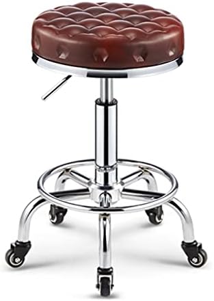 Zhouxiao Round Rolling Swivel Stool со тркала, прилагодлив хидрауличен гас лифт Пу кожен бар столче канцеларија продавница со