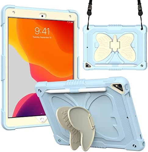 Случај за iPad 9/8/7, Со Крилја На Пеперутка За Деца Силиконски Заштитен Отпорен На Удари, Светло Сина