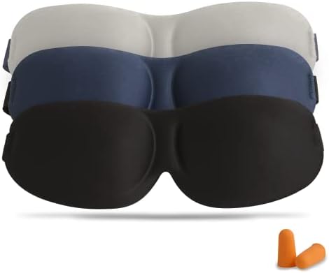 Маска за спиење за жени мажи, маска за очи за спиење 3 пакувања 3D контурирани и ролетни удобни и супер меки маски со прилагодлива