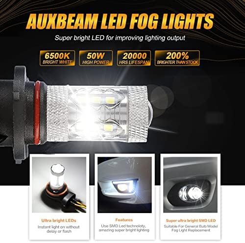 Auxbeam H13 9008 Led Светилки Пакет H10 9145 9140 LED Светилки За Магла, 6500K Ксенон Бело, Максимум 50w Висока Моќност