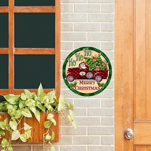 Ho Ho Ho Merry Christmas Claid Truck со Дедо Мраз и ирваси Божиќни венци 9 инчи тркалезни метални знаци знак Семејно знак Изберете