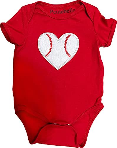 Petitebella Бејзбол срце црвено бебешко тело за нозе потопла NB-24M
