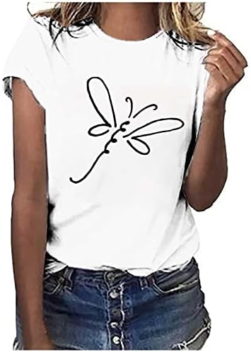 Кошули за жени женски модни змејови печати маички со кратки ракави за блуза деловни трендовски маици