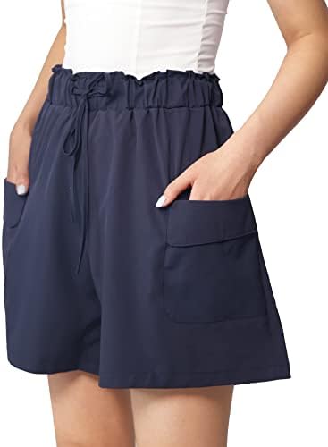 Летни шорцеви од Кромонтна жени, широки еластични еластични шорцеви од половината со џебови со џебови