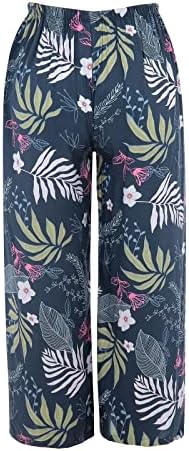 Капри панталони за жени, обични широки нозе палацо јога каприс лето трендовски цветни цвеќиња печатени панталони со пижами