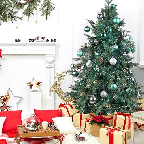 Божиќни украси за топка, украс од 48 км зелена елка поставена со 6 стилови Божиќна топка распрскувано висечки украс на дрво за украс