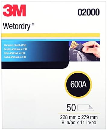 3м абразивен лист од 3 метри 02000, 600, флексибилен, траен, завршна површина, водоотпорен, 9 во x 11 во, 50 чаршафи