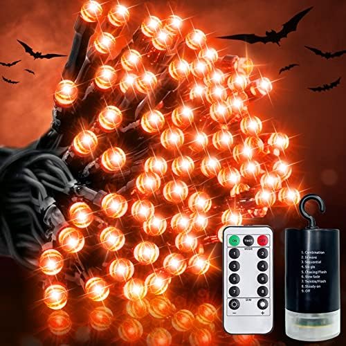 [8 режим на блиц и тајмер] 33 FT 100 LED портокалови за Ноќта на вештерките, декор со далечински управувач батерија управувана
