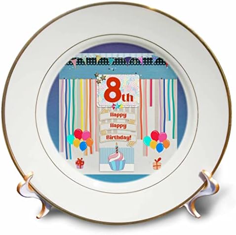 3drose Слика на 8 -та роденденска ознака, cupcake, свеќа, балони, подароци, стрими - плочи