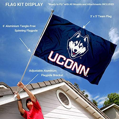 UCONN HUSKIES 3x5 знаме и пакет за монтирање на заградите