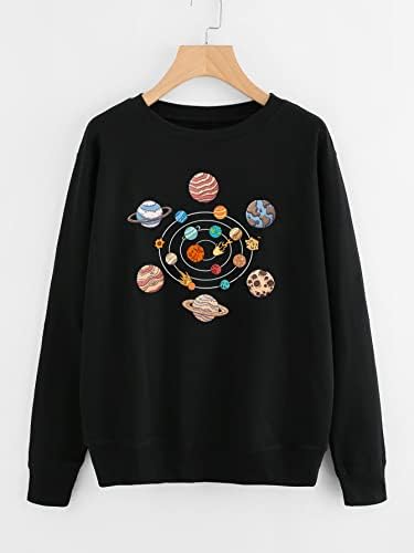 SweatyRocks женска печатена маичка за џемпер со долги ракави графички обичен пулвер врвен врв