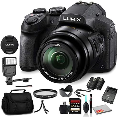 Panasonic Lumix DMC -FZ300 дигитална камера - пакет - со 64 GB мемориска картичка + DMW -BLC12 батерија + дигитален блиц + мека торба + 12 флексибилен статив + сет за чистење + 52мм UV филтер +