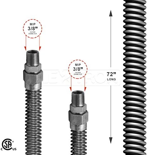 Highcraft GUHD-TT14-72H Црево За Гасовод 3/8 O. d. x 72 Должина со 0,38 инчи. Мип Фитинг, Необложен Нерѓосувачки Челик Флексибилен Конектор, 72 Инчен
