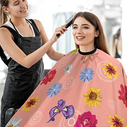 Шарени цвеќиња водоотпорна фризура Кејт Барбер Кејп за сечење на коса со прилагодливо затворање Снимки за фризура за боење перминг капачиња 56,7x67 инчи