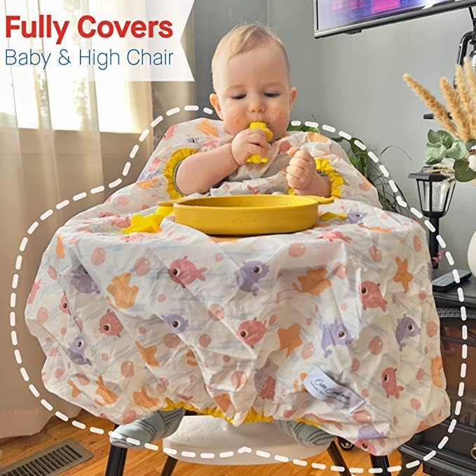 Симпатична удобност за прикривање на хранетите за хранење на стандардни високи колички со силиконска лажица и вилушка, лесен за чистење, водоотпорен Allover Bib за беби