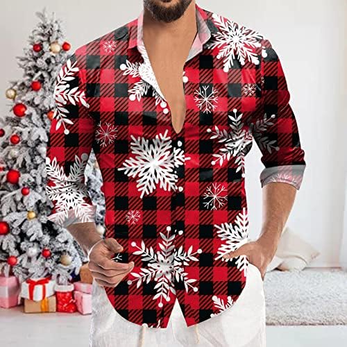 ДСОДАН Божиќни маички Обични кошули со задници со долги ракави со новите новини на вратот, смешна маичка за печатење на Дедо Мраз Клаус