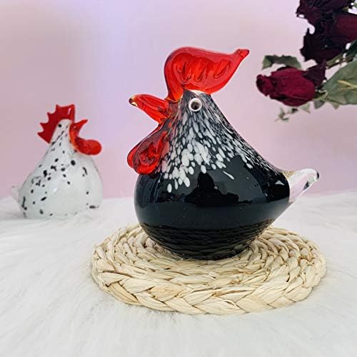 УБРАНД рачно изработено разнесено стакло пилешко скулптура, уметнички стаклени петел занаети, животински фигурини, украси за украсување дома