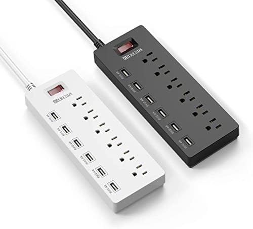 Заштитник на електрична енергија Hitrends Power Strip со 6 продавници за наизменична струја и 6 пристаништа за полнење со USB, 6 стапки за продолжување на тешката должност, каб?