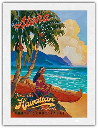 Алоха од Хавајските острови - Северен брег Кауаи Хаваи - Гроздобер хавајски постер за патување од Рик Шарп - мајстор за уметност принт 12in x 18in