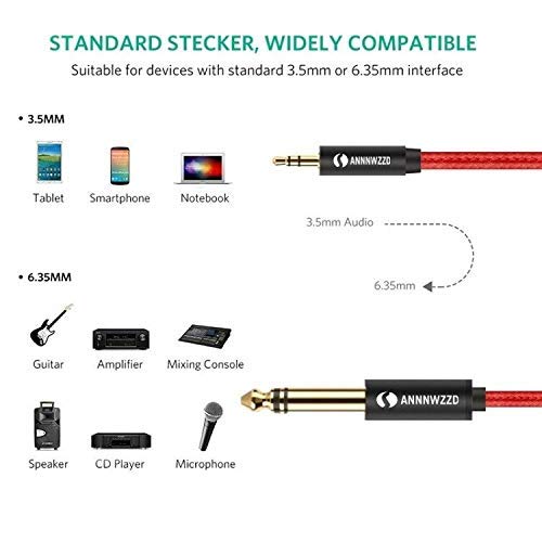 Annwzzd 3,5 mm до 6,35mmtrs стерео аудио кабел 15ft 2 пакет 6.35 1/4 машки до 3,5 1/8 машки aux приклучок