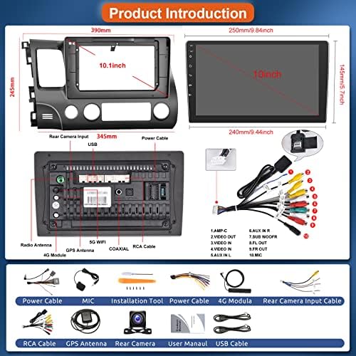 4+64G Android 12.0 Автомобил Стерео За Honda Civic 2006-2011 Со безжичен Carplay &засилувач; Android Auto 10.1 WiFi Екран на