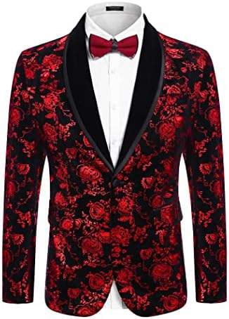 Coofandy Men's Floral Tuxedo јакна Shawl Lapel One Button Velvet костум јакна вечера матурска забава свадба блејзер