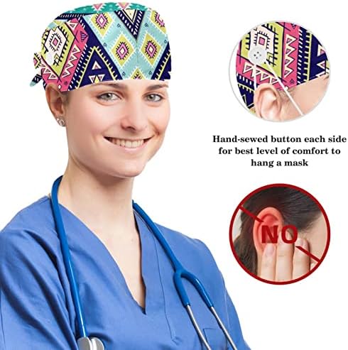 Јојоамој естетска индиска мандала за работни капачиња со копчиња и џемпери, прилагодлива хируршка капа