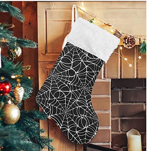 Алаза Божиќни чорапи Ноќта на вештерките бели и црни пајаци веб -класични персонализирани големи декорации за порибување за семејни сезонски празници Декор 1 паке?