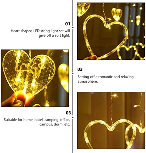 Pretyzoom 3 сетови за дневно самовила светла ICICLE Топла loveубовна ламба в Valentубена завеса виси без срце без надворешна забава батерија