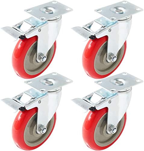 Интернет најдобра услуга 4 пакет, 5 инчни рицинови тркала се вртат плоча со сопирачка на црвени полиуретан тешки тркала