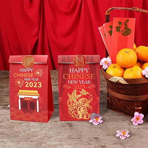 Lragvtbk 12 парчиња 2023 Среќна нова година торби за подароци за кинески новогодишни материјали за пролет на фестивалот Третирај Гуди