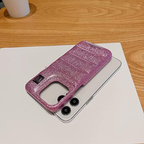 FXFOOT Puffer Случај за iPhone 14 Pro Max, Блинг Мода Луксузни Сјај Галванизација Розова Искра Симпатична Мека Допир Пуфер