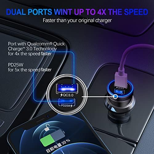 USB C Car Charger, 43W Super Fast Car Charger Сите метални 2 пристаништа Брзо полнење во автомобил тип Ц Брз полнач за полнач за Samsung S22,