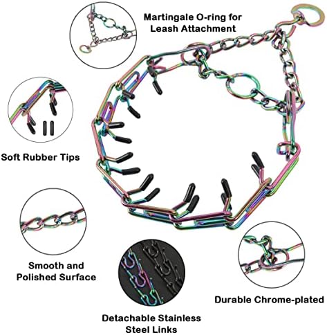 Martingale prong јака за кучиња, рефлексивна јака со прицврстувач и прилагодливи врски од не'рѓосувачки челик за мали средни големи кучиња,